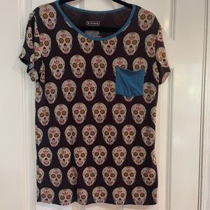 KICKEE PANTS DIA DE LOS MUERTOS Skulls Halloween Mom Shirt Top Medium SUPER CUTE